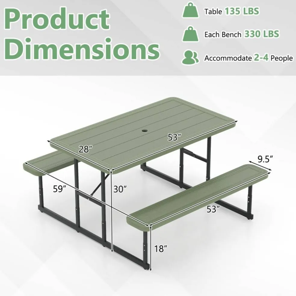 Portable Picnic Dining Set with 2 Benches for 2-4 People, Ideal for Outdoors