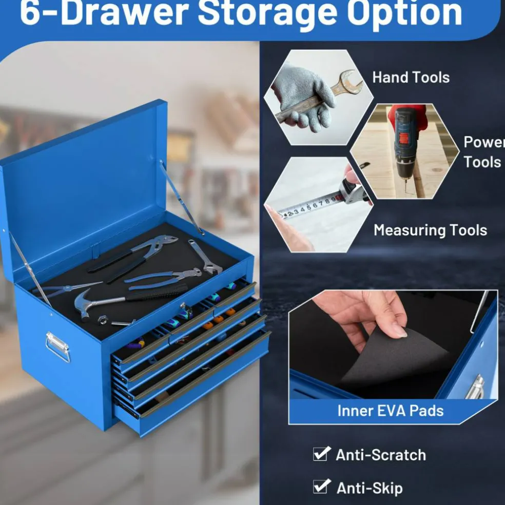 Portable Steel Toolbox 6 Drawer Ball Bearing Slides 120 lb Capacity