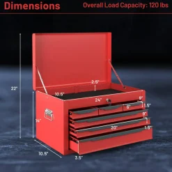 Portable Steel Toolbox 6 Drawer Ball Bearing Slides 120 lb Capacity