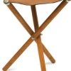 Portable Wooden Folding Stool - Leather Seat