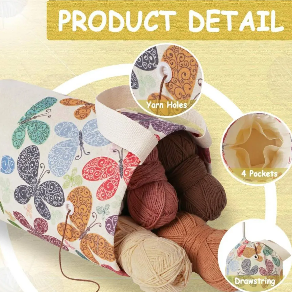 Portable Yarn Storage Bags - (Medium, Butterfly) 12"L x 8"W x 12"H
