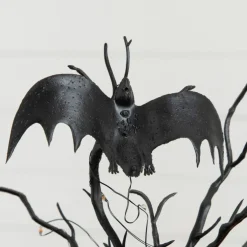 16" Pre-Lit Artificial Halloween Black Spooky Twig Tree with Bats and 20 Orange & Purple LED Lights