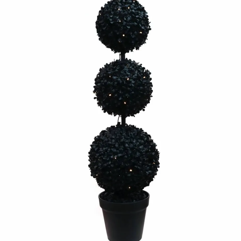 Pre-Lit Black Boxwood Ball UV Resistant Topiary by Ashland®