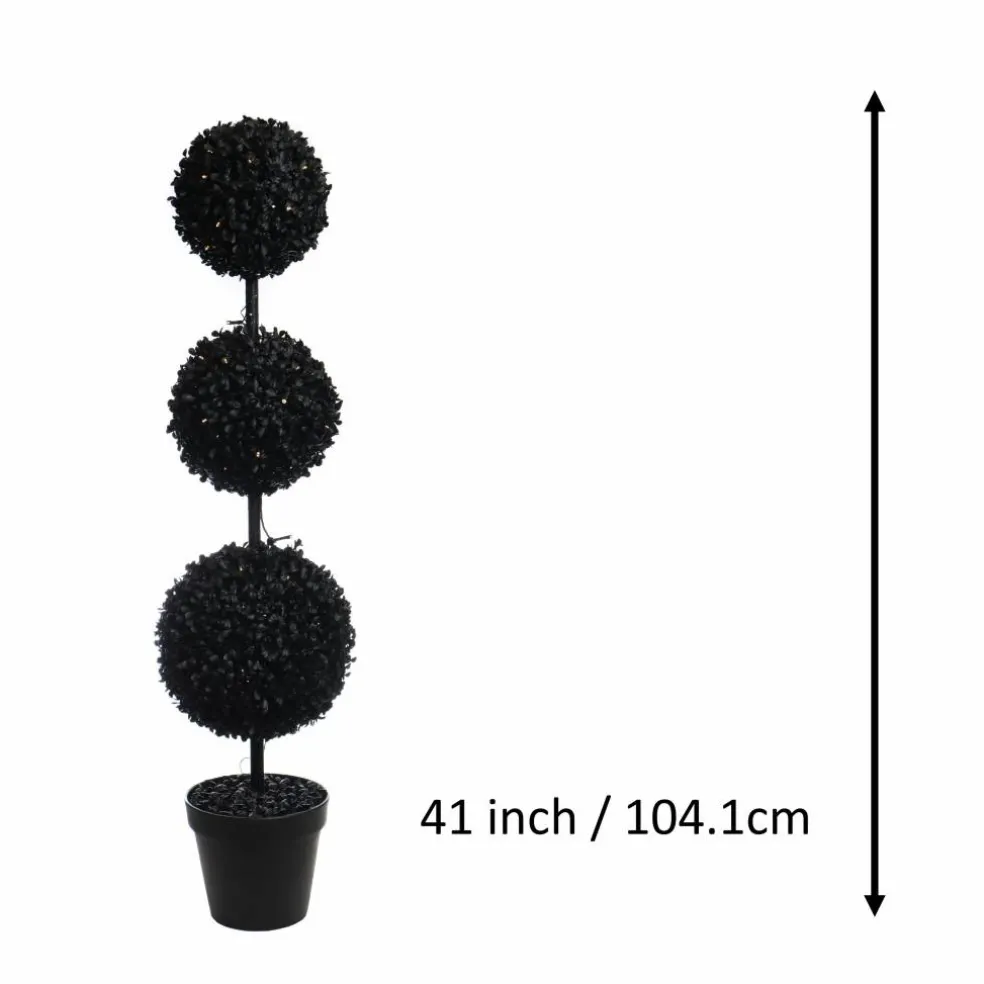 Pre-Lit Black Boxwood Ball UV Resistant Topiary by Ashland®