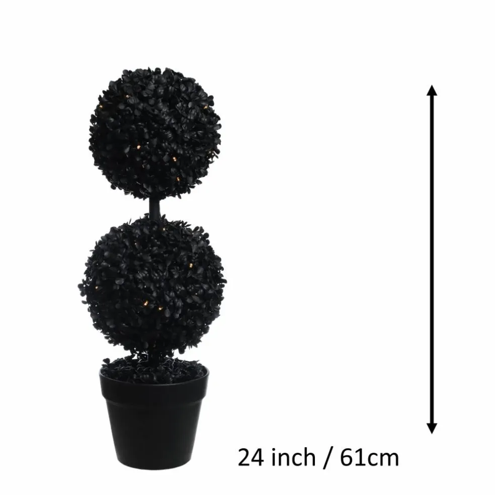 Pre-Lit Black Boxwood Ball UV Resistant Topiary by Ashland®