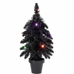 Pre-Lit Black Potted Tinsel Tree, Color Changing LED Lights by Ashland®
