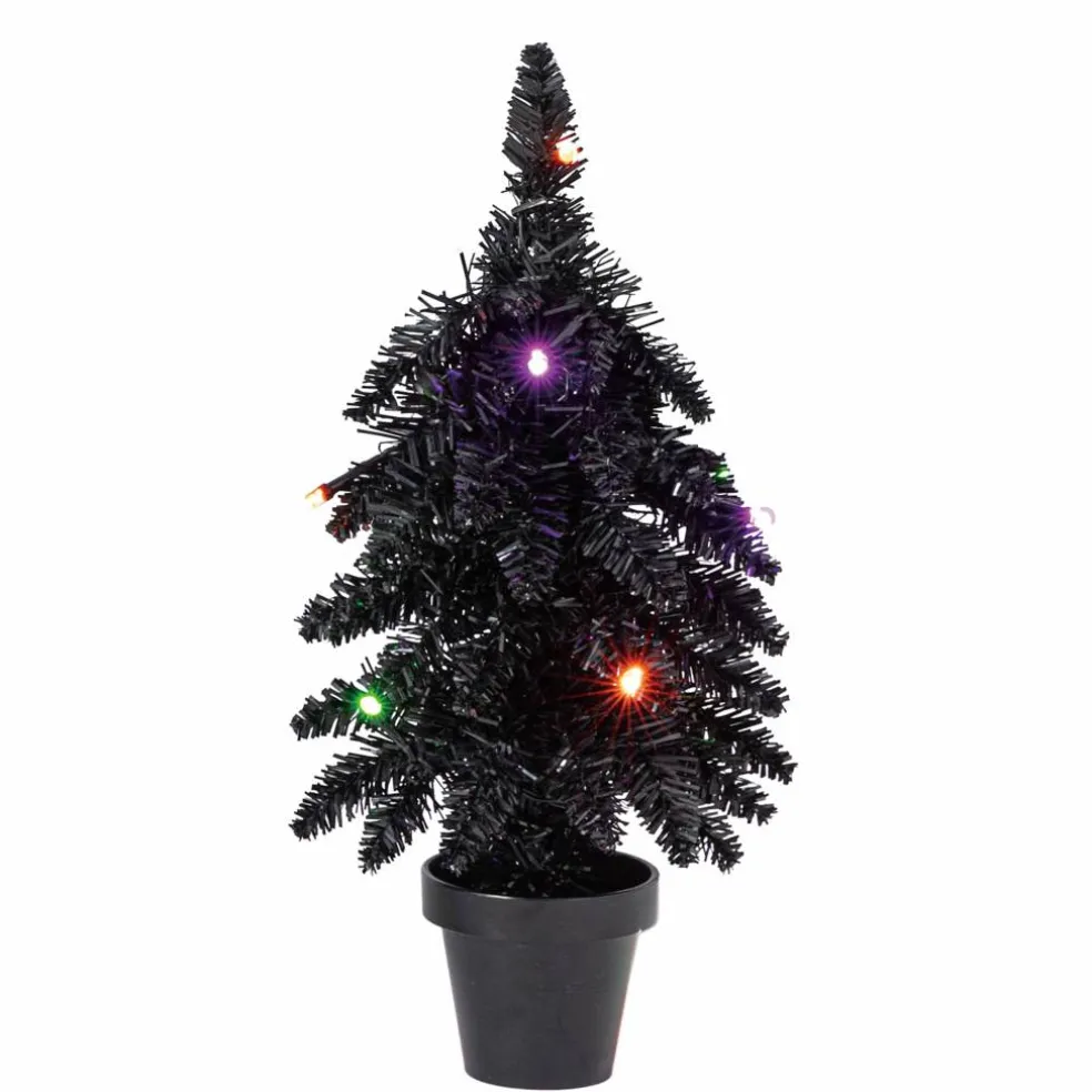 Pre-Lit Black Potted Tinsel Tree, Color Changing LED Lights by Ashland®