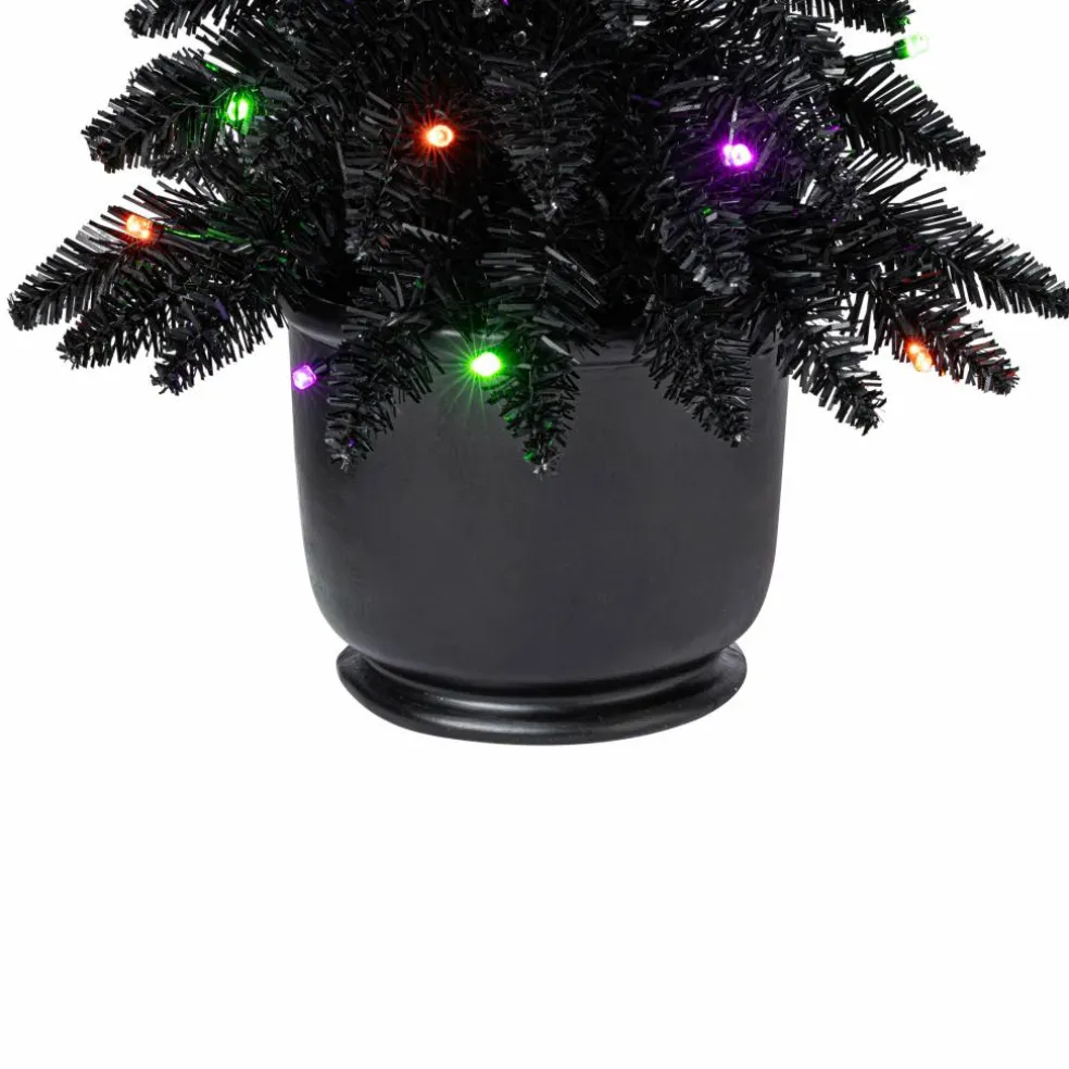 Pre-Lit Black Potted Tinsel Tree, Color Changing LED Lights by Ashland®