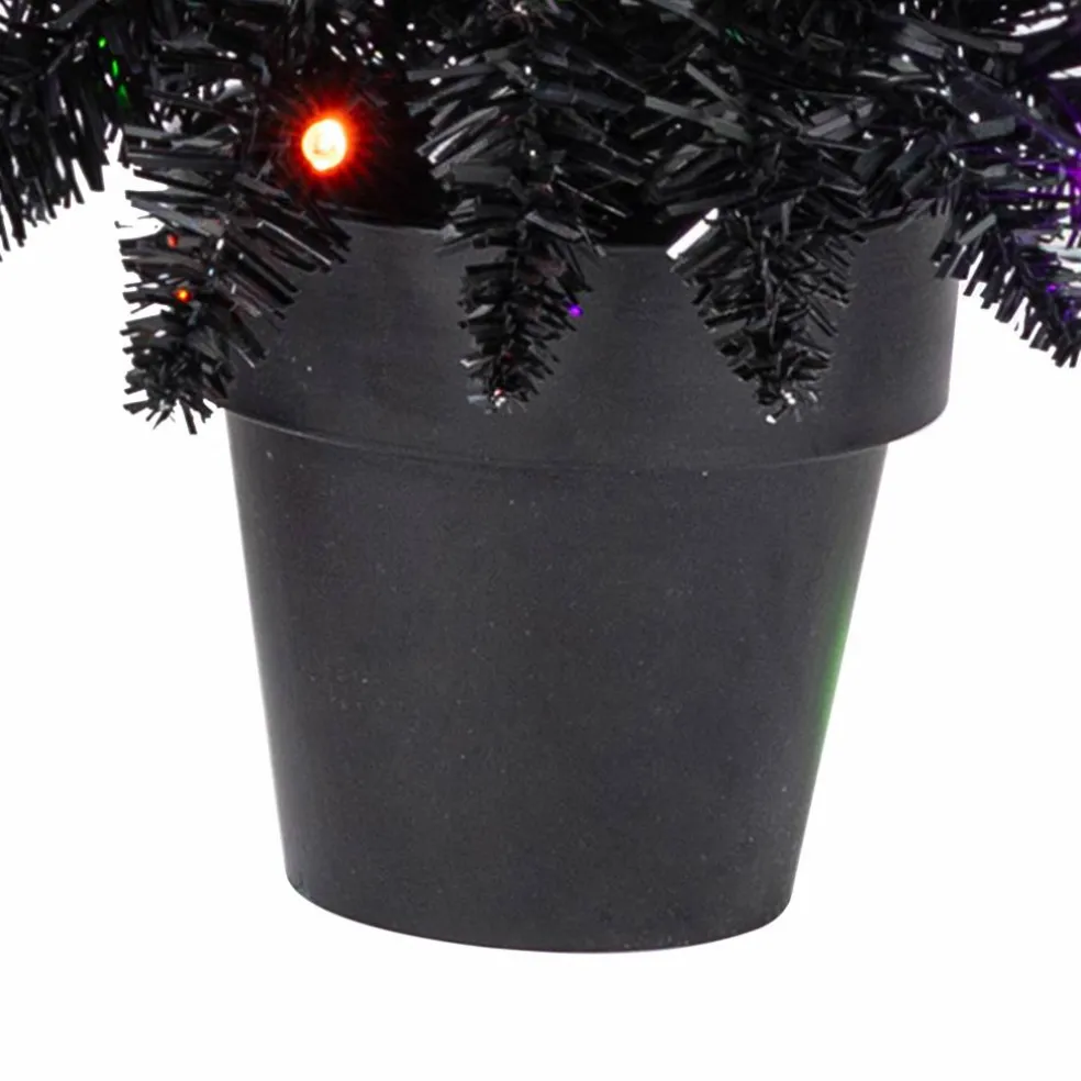 Pre-Lit Black Potted Tinsel Tree, Color Changing LED Lights by Ashland®