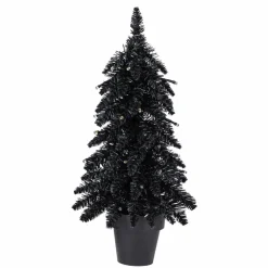Pre-Lit Black Potted Tinsel Tree, Color Changing LED Lights by Ashland®