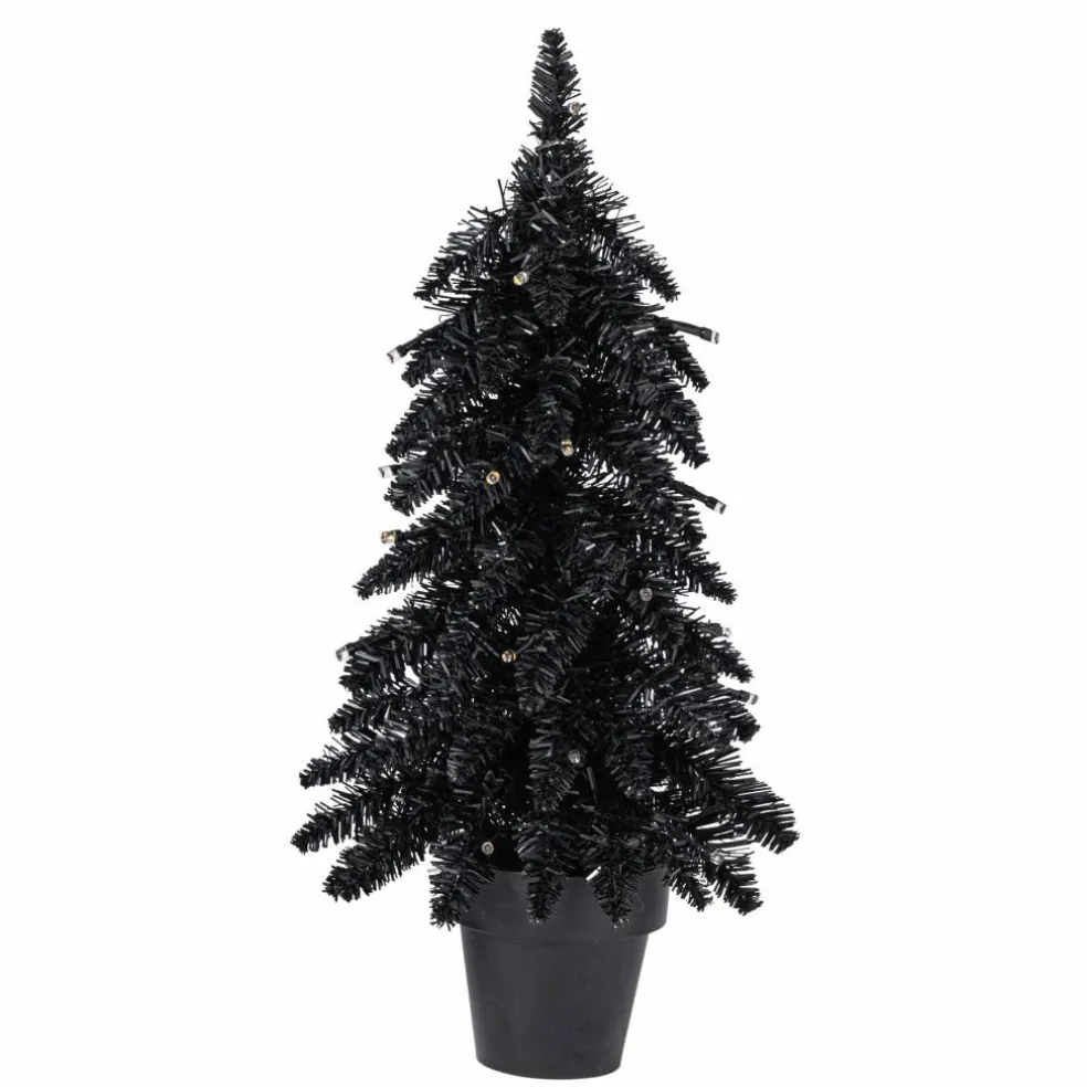 Pre-Lit Black Potted Tinsel Tree, Color Changing LED Lights by Ashland®