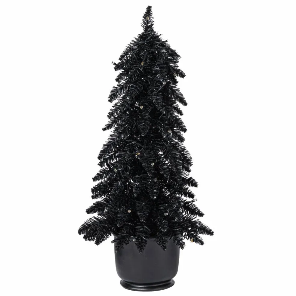 Pre-Lit Black Potted Tinsel Tree, Color Changing LED Lights by Ashland®