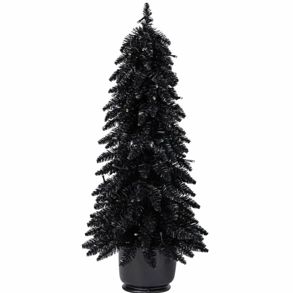 Pre-Lit Black Potted Tinsel Tree, Color Changing LED Lights by Ashland®