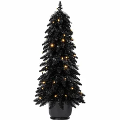 Pre-Lit Black Potted Tinsel Tree, Color Changing LED Lights by Ashland®