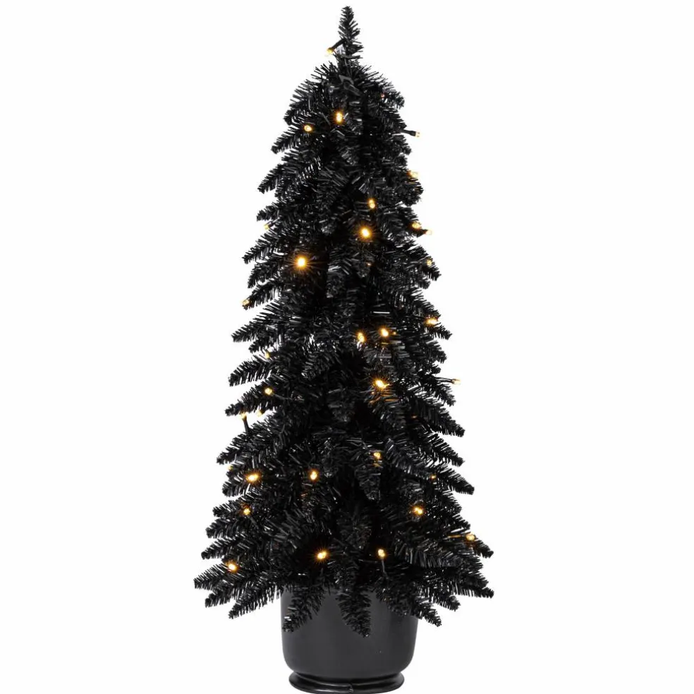Pre-Lit Black Potted Tinsel Tree, Color Changing LED Lights by Ashland®