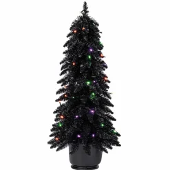 Pre-Lit Black Potted Tinsel Tree, Color Changing LED Lights by Ashland®