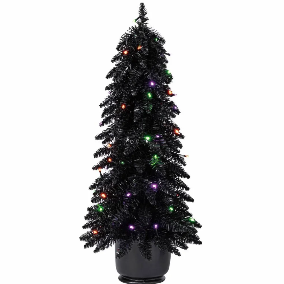 Pre-Lit Black Potted Tinsel Tree, Color Changing LED Lights by Ashland®
