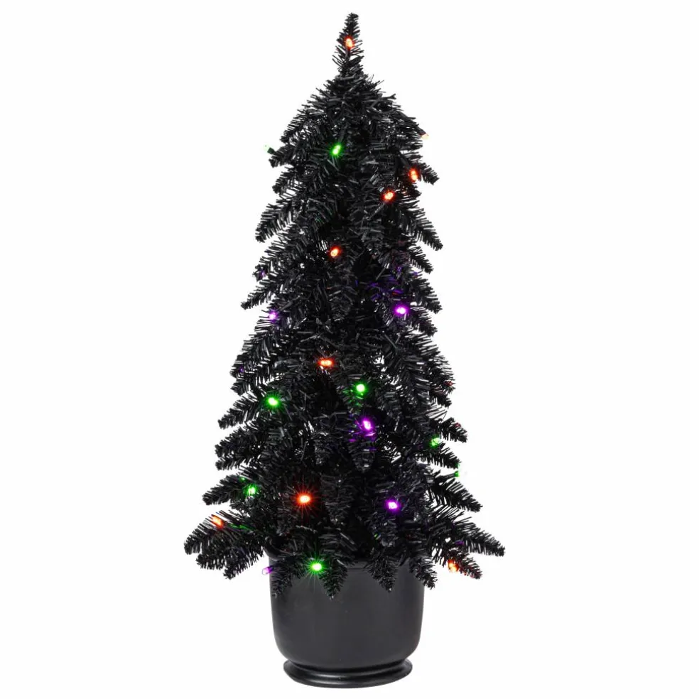 Pre-Lit Black Potted Tinsel Tree, Color Changing LED Lights by Ashland®