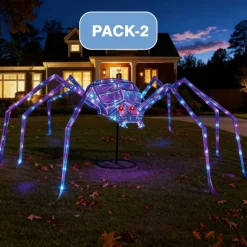 Pre-Lit Prismatic Spider with 120 Purple LED Lights | 5.5 Ft Halloween Decoration