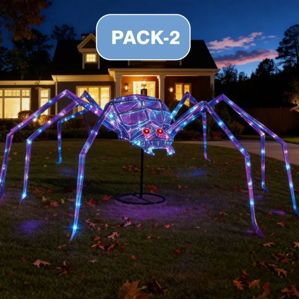 Pre-Lit Prismatic Spider with 120 Purple LED Lights | 5.5 Ft Halloween Decoration
