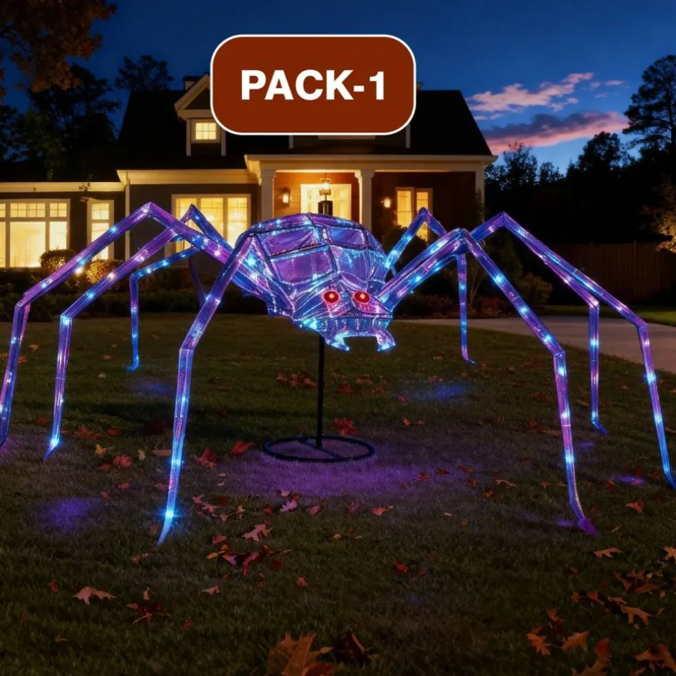Pre-Lit Prismatic Spider with 120 Purple LED Lights | 5.5 Ft Halloween Decoration