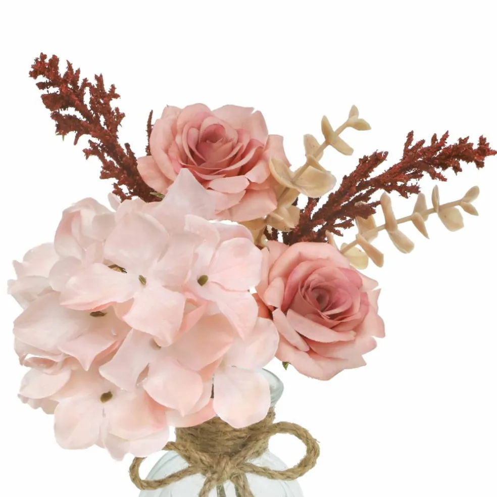 10.5" Premade Pink Hydrangea & Rose in Glass Bottle by Ashland®