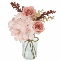 10.5" Premade Pink Hydrangea & Rose in Glass Bottle by Ashland®