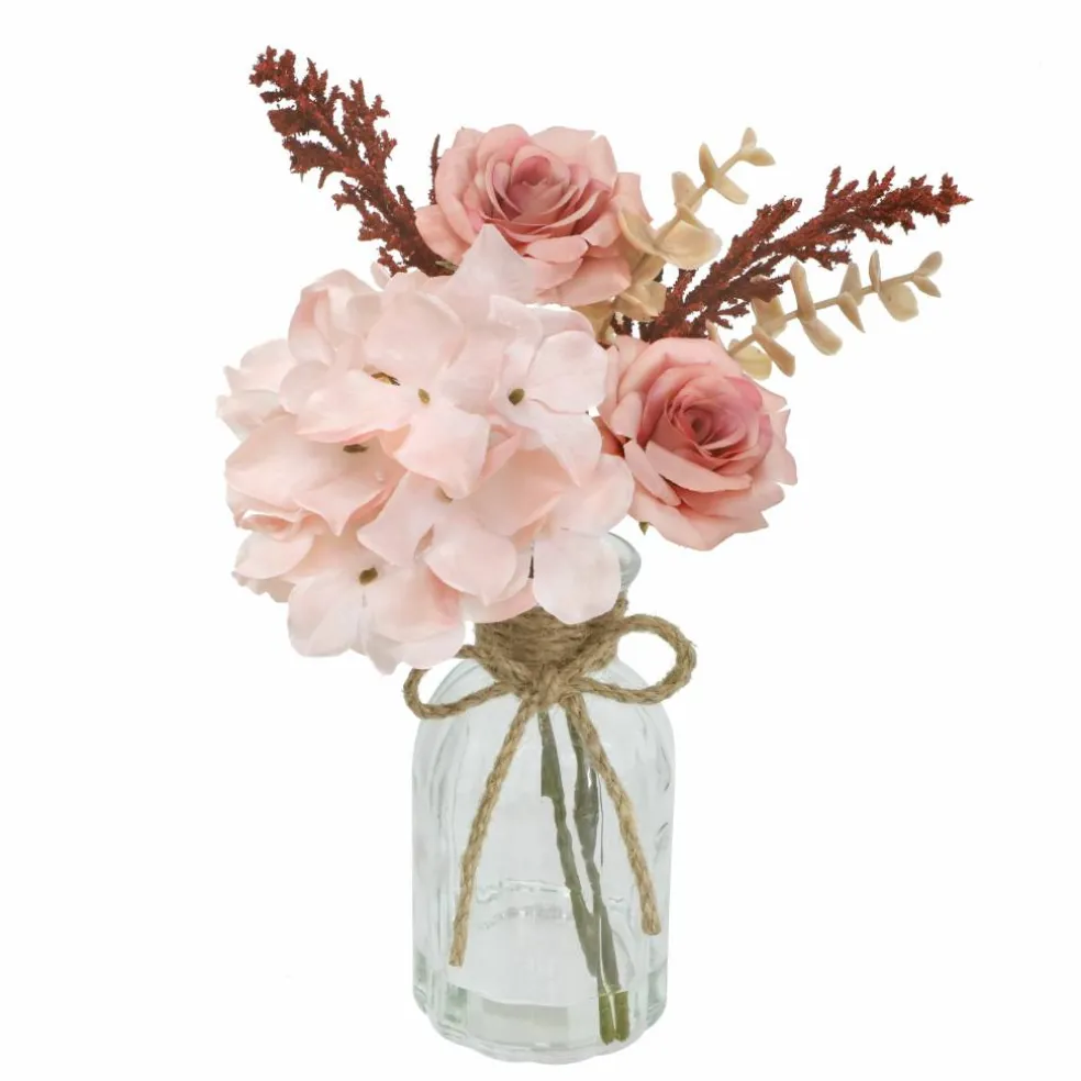 10.5" Premade Pink Hydrangea & Rose in Glass Bottle by Ashland®