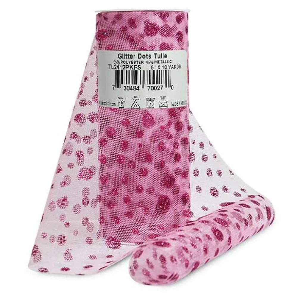 Premium Glitter Dots Tulle Spool of 6" X 10 Yards