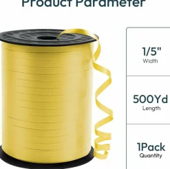 Premium Yellow Curling Ribbon 500 Yards, 1/5 Inch Crimped Ribbon for Gift Wrapping, Balloon String, Florist Bouquets, Floral Arrangements, Christmas, Party Decorations & Crafts, 1 Roll