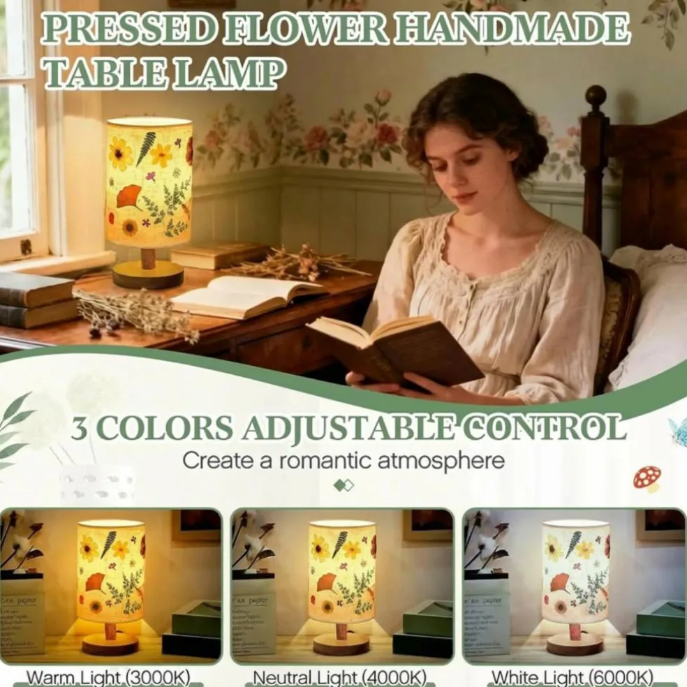 Pressed Flower Vintage Table Lamp,Modern Style
