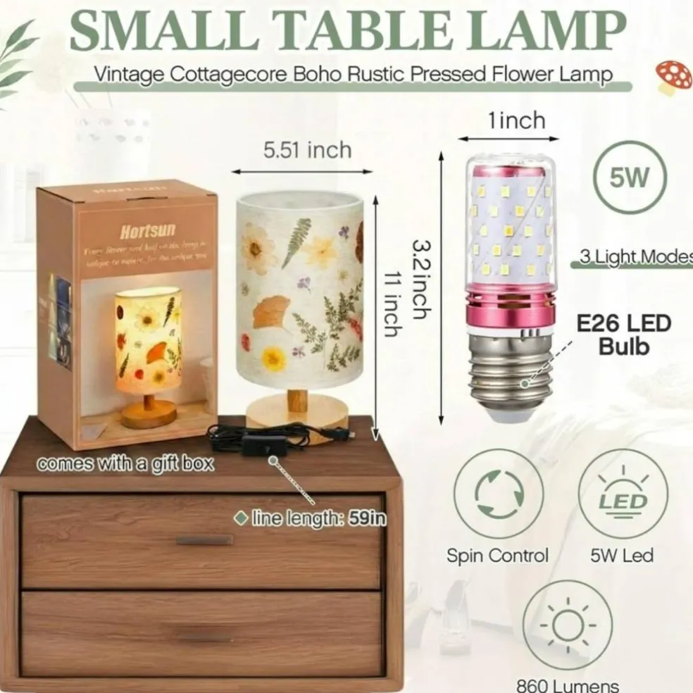 Pressed Flower Vintage Table Lamp,Modern Style