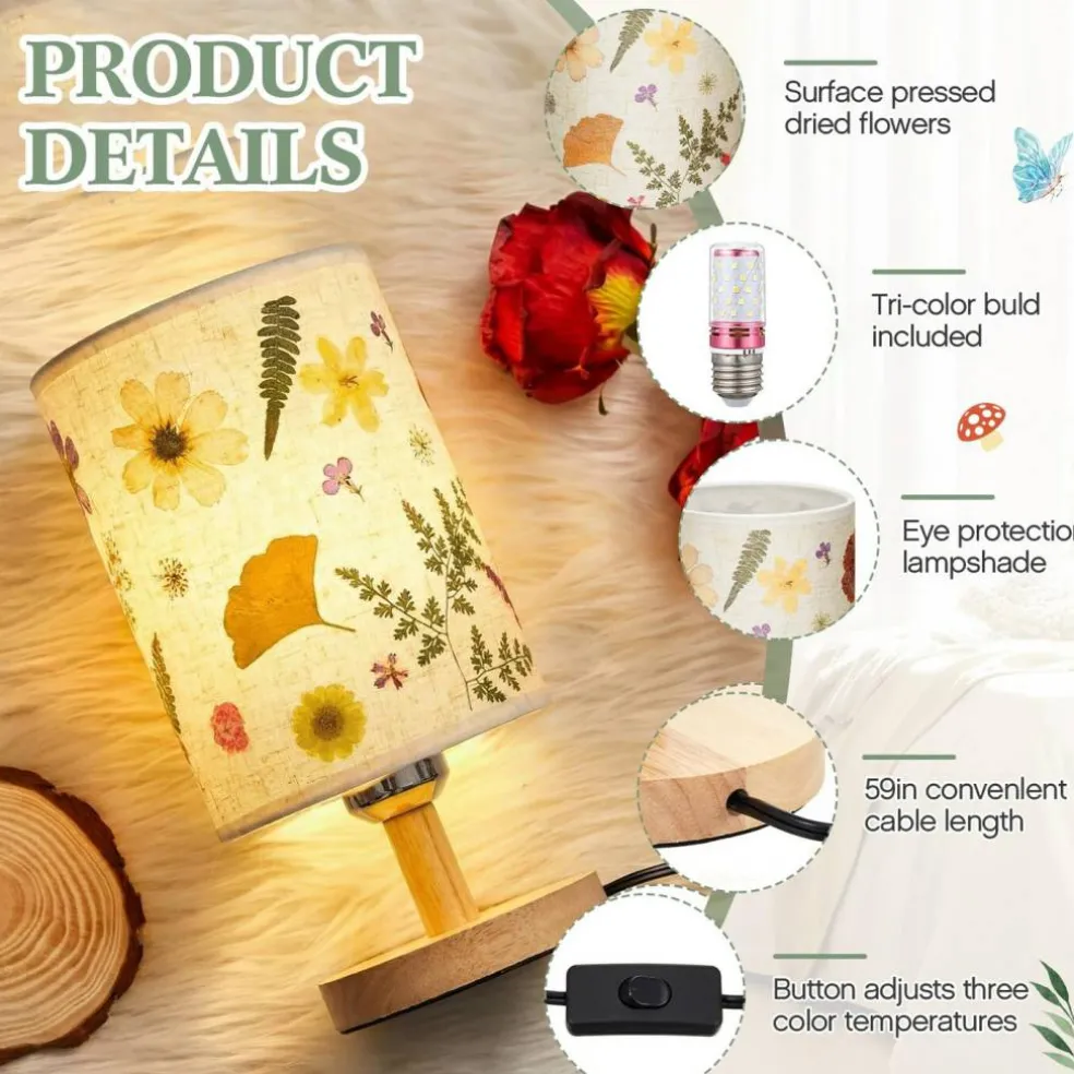 Pressed Flower Vintage Table Lamp,Modern Style