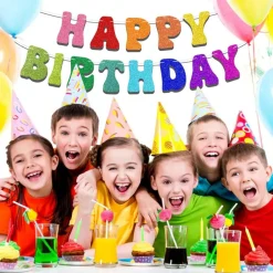 Pre-Strung Rainbow Happy Birthday Banner - NO DIY - Colorful Rainbow Party Banner Decorations, Glitter Birthday Party Garland