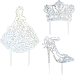 Princess, Crown and Shoe Silver Quinceañera Cake Kit Topper