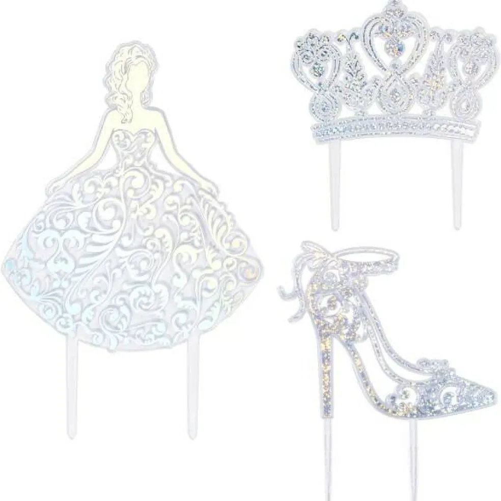 Princess, Crown and Shoe Silver Quinceañera Cake Kit Topper