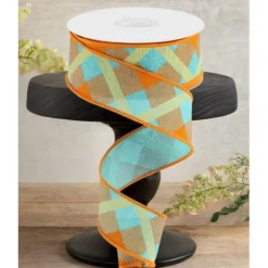 1.5" Printed Plaid: Light Teal (10 Yards)