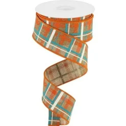 1.5" Printed Plaid on Royal: Tan (10 Yards)