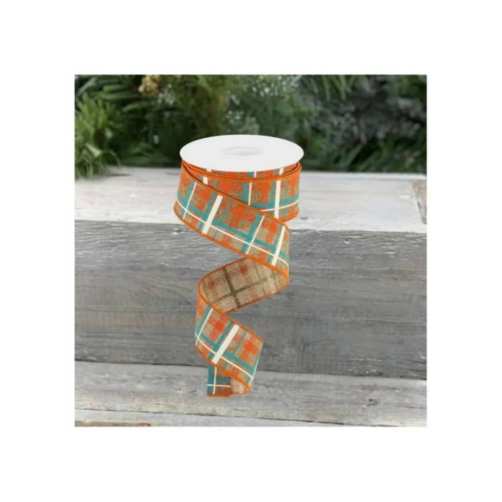 1.5" Printed Plaid on Royal: Tan (10 Yards)