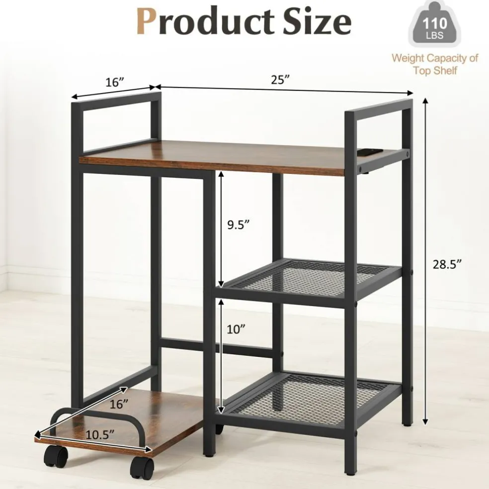 Printer Stand Engineered Wood Metal Charging Station