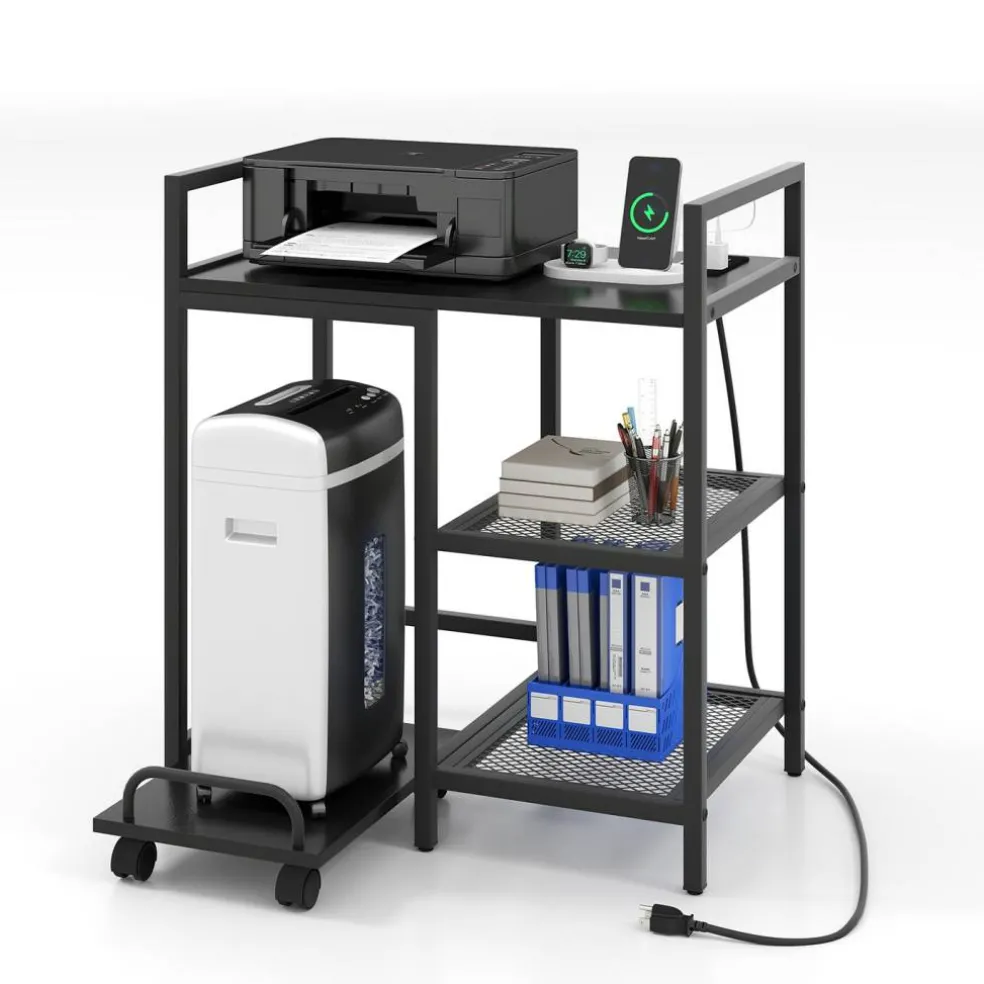 Printer Stand Engineered Wood Metal Charging Station