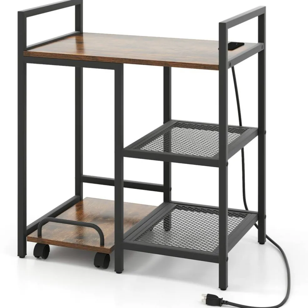 Printer Stand Engineered Wood Metal Charging Station
