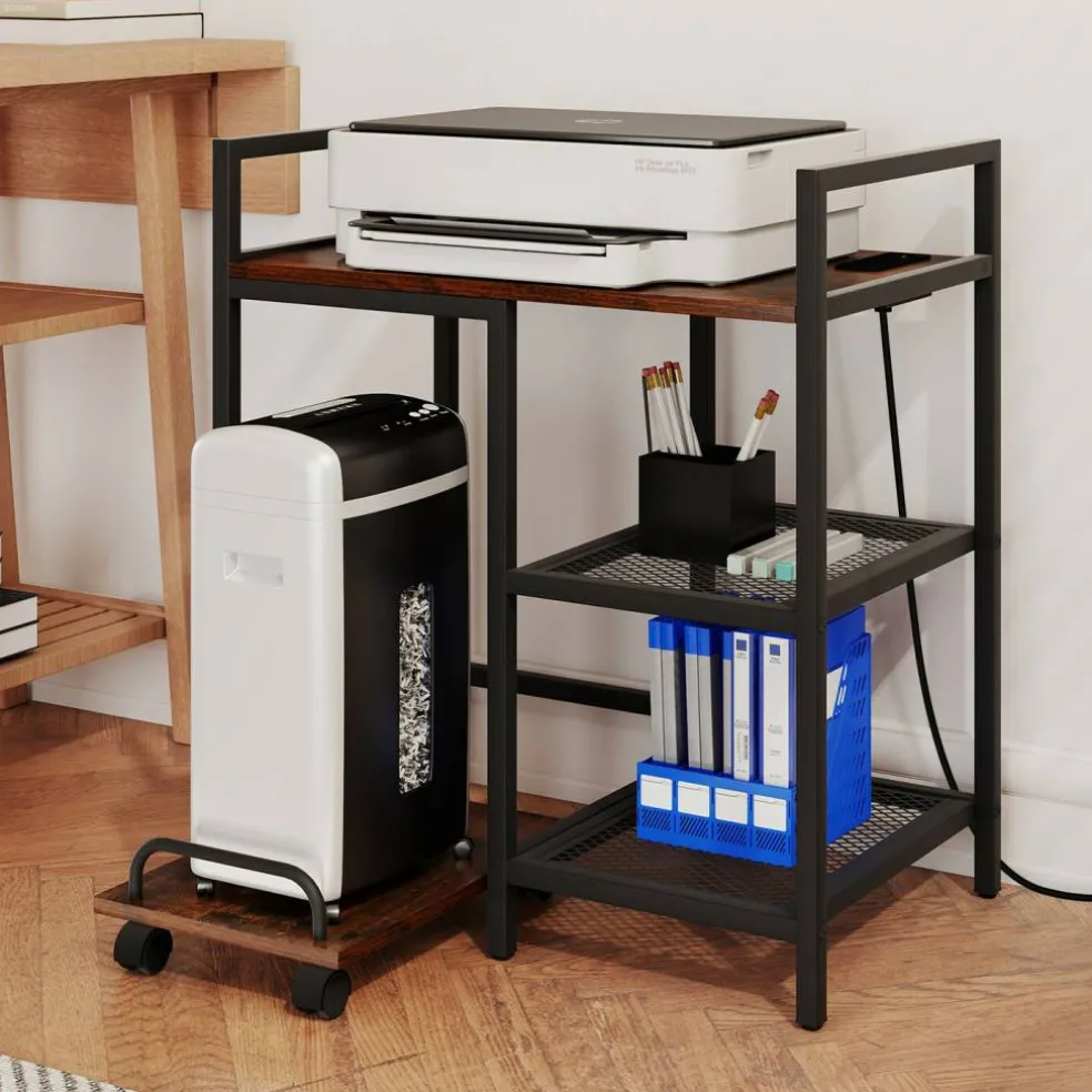 Printer Stand Engineered Wood Metal Charging Station