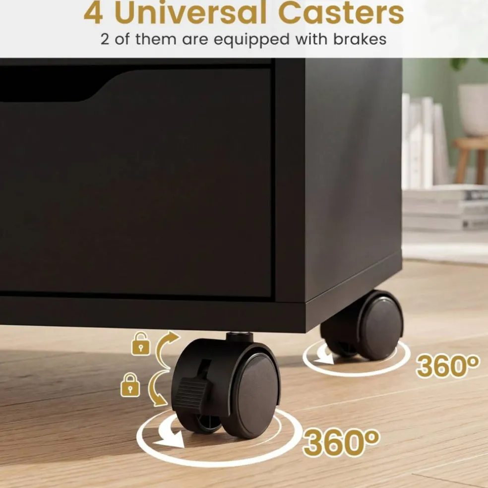 Printer Stand with 5 Drawers and Cabinet, Mobile Office Storage Cabinet with Adjustable Shelf, Rolling File Organizer with Locking Casters for Home Office