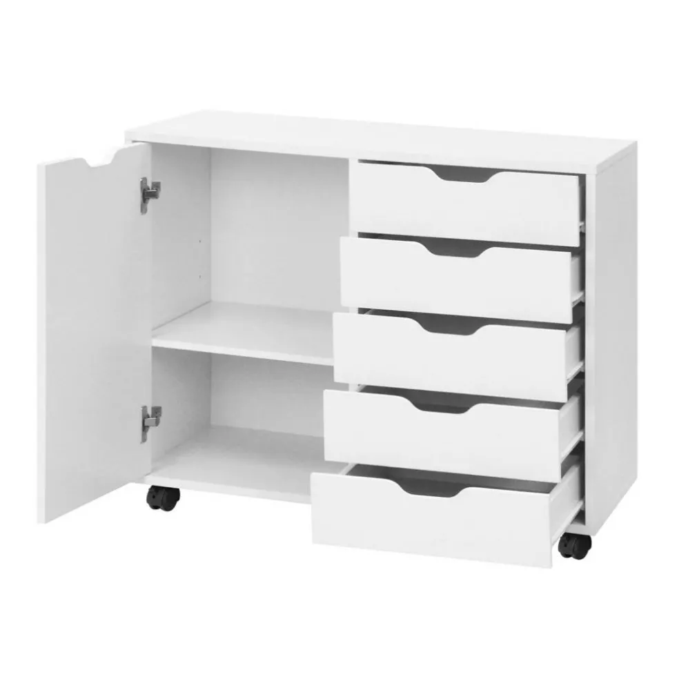 Printer Stand with 5 Drawers and Cabinet, Mobile Office Storage Cabinet with Adjustable Shelf, Rolling File Organizer with Locking Casters for Home Office