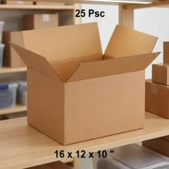 25 Psc Corrugated Shipping Boxes Durable Kraft Case 16 x 12 x 10 Inch
