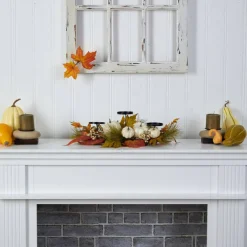 22" Pumpkin And Maple Leaf Autumn Candelabrum Arrangement