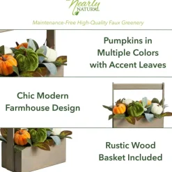 10" Pumpkin Autumn Arrangement In Wood Basket