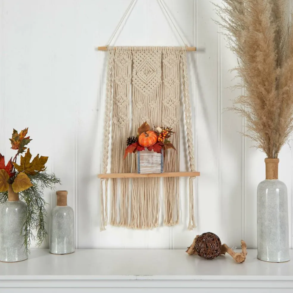 8" Pumpkin, Gourd, Berries & Pinecones Autumn Arrangement In Natural Washed Vase