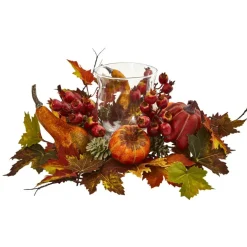 16" Pumpkin, Gourd, Berry & Maple Leaf Candelabrum